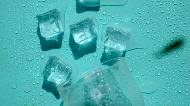 Ice Cubes Mint Blue Background Selective Focus Food — Stock Video