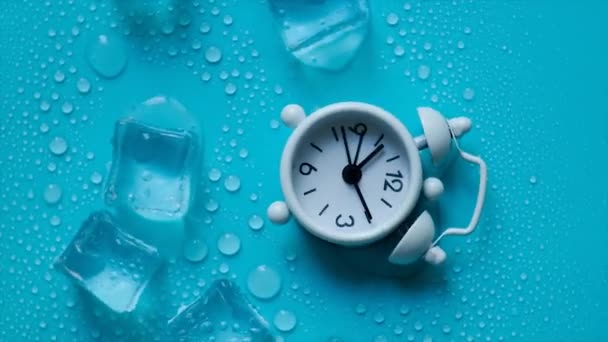 Ice Cubes Clock Blue Background Summer — Stok video