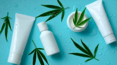 Cosmetics with cannabis leaf extract. selective focus. Spa.