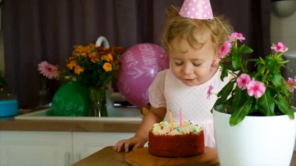 Two Year Old Child Has Cake Selective Focus Kid — Stock Video