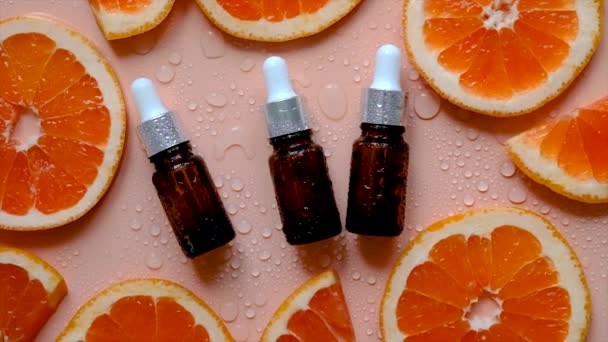 Essential Oil Grapefruit Wet Background Selective Focus Spa — Stock Video