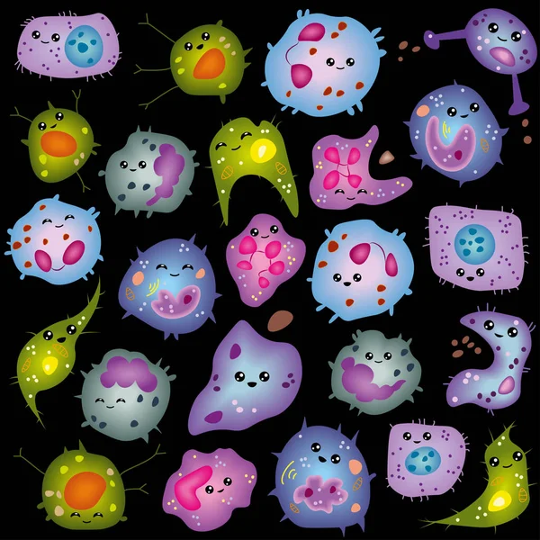 Set Cellule Del Sistema Immunitario Innate Cartone Animato Simpatico Divertente — Vettoriale Stock