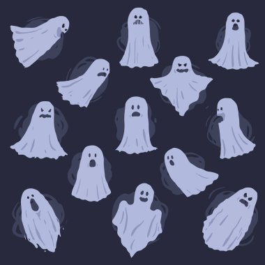 Karanlık bir arkaplanda el çizimi hayalet karakterler