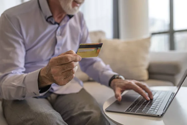 Midsection Senior Business Professional Making Online Payment Credit Card Male — Stockfoto