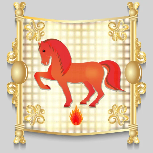 Billede af en rød hest på den østlige kalender . – Stock-vektor