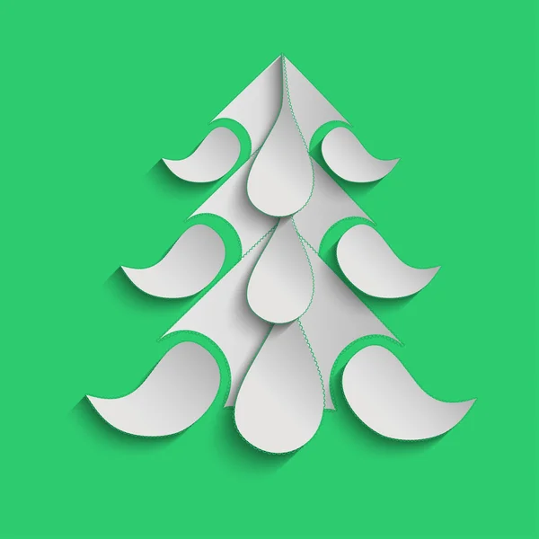 Green christmas background with paper Christmas tree. — Stock Vector