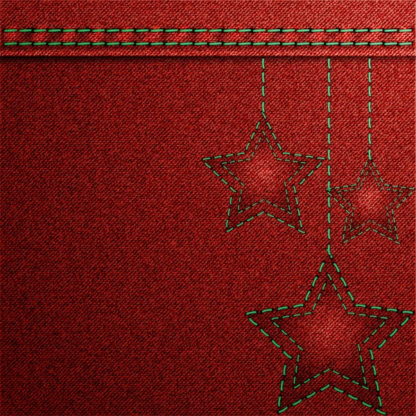 Denim rouge fond de Noël avec broderie . — Image vectorielle