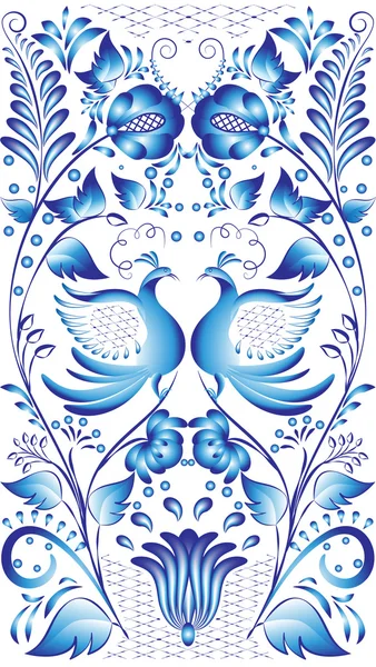 Russian national pattern with birds in the central part — Stock Vector