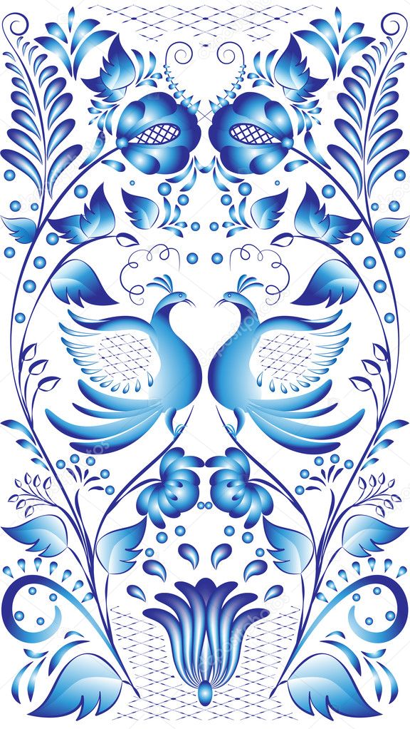 Russian national pattern with birds in the central part