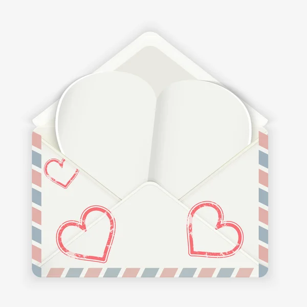 バレンタインの背景。添付の紙のハートの現実的なエンベロープ. — ストックベクタ