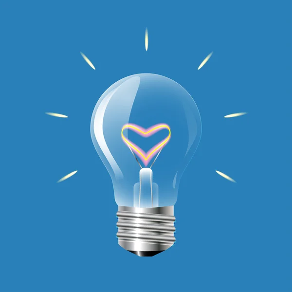 Concept of love in the form of light bulb on a blue background. — Stock Vector