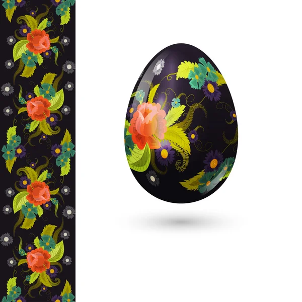 Uovo di Pasqua decorato con bellissimo motivo floreale e motivo senza cuciture con rose . — Vettoriale Stock
