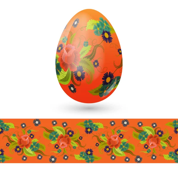 Uovo di Pasqua decorato con motivo floreale vintage e motivo senza cuciture con rose . — Vettoriale Stock