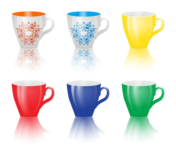 Set farbiger Tassen isoliert auf weißem Hintergrund. — Stockvektor