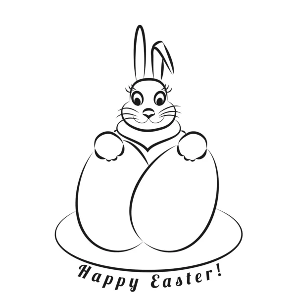 Conejo de Pascua con huevos. Patrón monocromo sobre fondo blanco . — Vector de stock