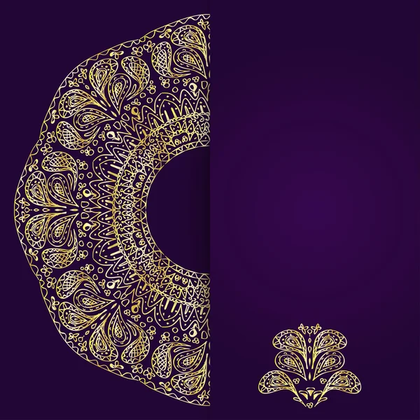 Fond lilas abstrait avec motif mandala dentelle or . — Image vectorielle