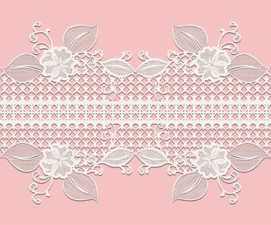 kesintisiz beyaz dantel kurdele ile tasarım tebrik kartları veya düğün davetiyeleri pink izole için çiçek öğeleri