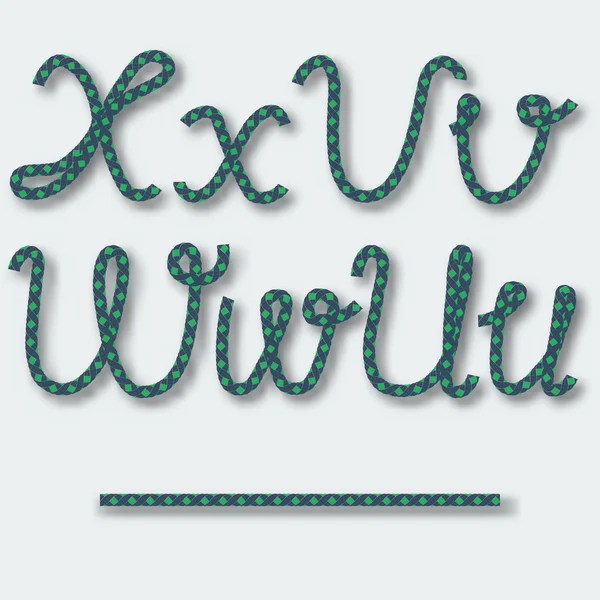 Letters U V W X - handwritten alphabet of rope. — Stock Vector