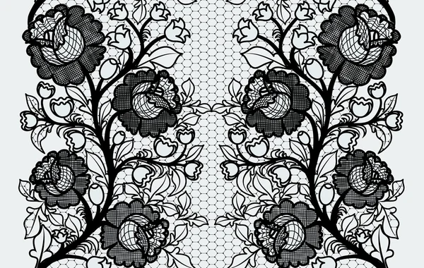 Ruban large en dentelle noire sans couture avec des roses . — Image vectorielle