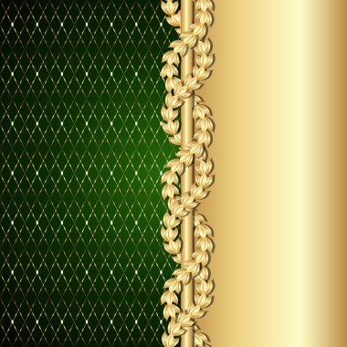 Vintage altın ve yeşil arka plan ile defne yaprakları.