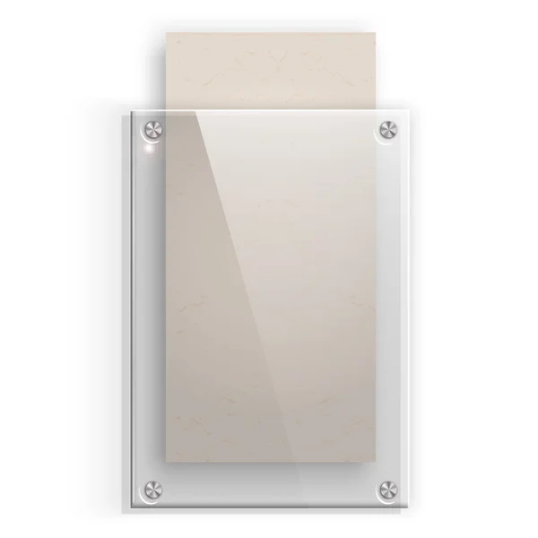 Piastra di vetro con un pezzo di cartone su sfondo bianco — Vettoriale Stock