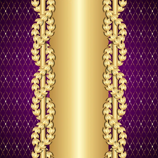 Vintage gold and purple background with laurel leaves. — Stock Vector