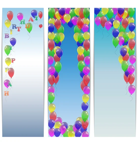 Conjunto de banners de saudação feliz aniversário com balões . — Vetor de Stock