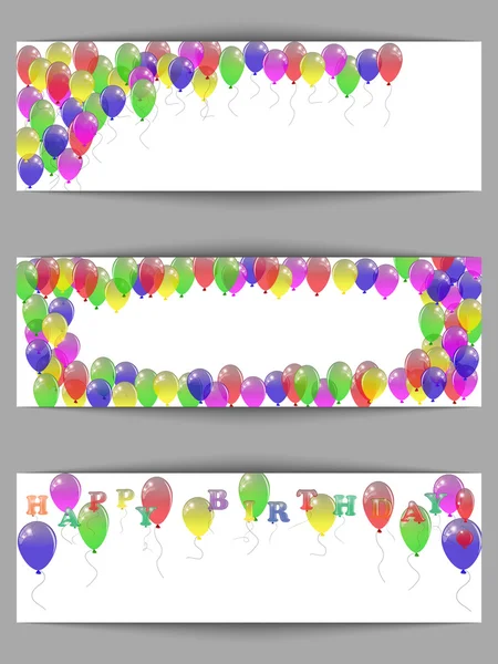Set of greeting horizontal banners happy birthday with balloons. — Stock Vector