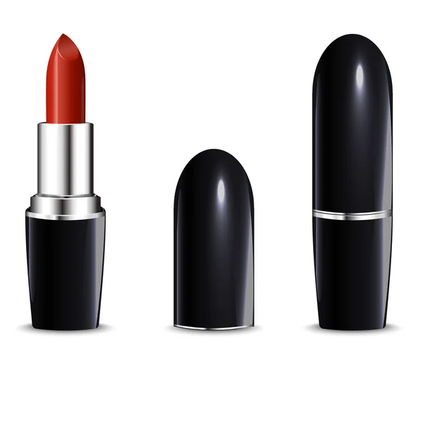 Lápiz labial rojo en estuche negro. Aislado sobre blanco . — Vector de stock