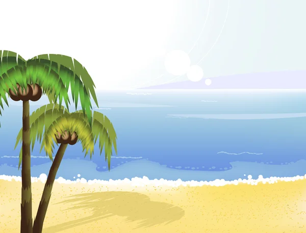 Seaside och kokospalmer — Stock vektor