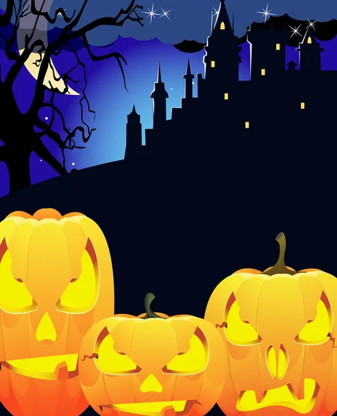 Monstruos de Halloween y castillo con fantasmas — Vector de stock