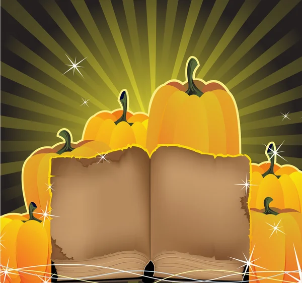 Las calabazas chispeantes y el libro viejo — Vector de stock