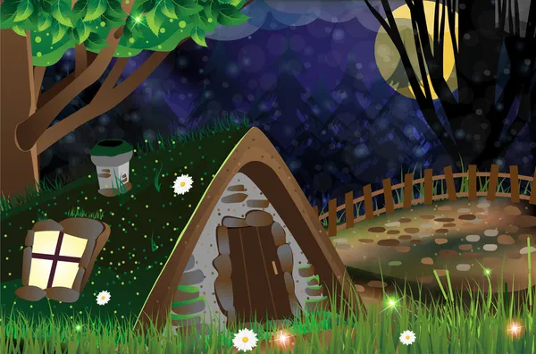 在可怕的森林中的寂寞小屋 — 图库矢量图片