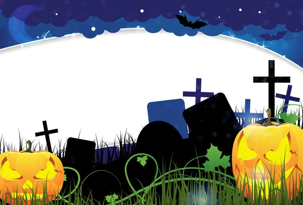 Monstruos de calabaza en un cementerio — Vector de stock