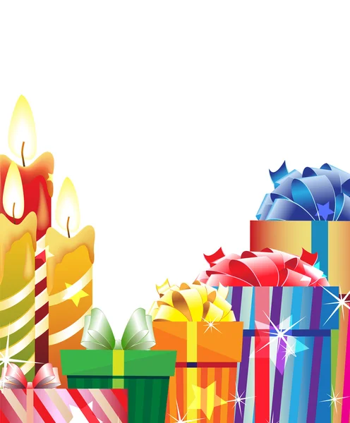Geschenkboxen und brennende Kerzen — Stockvektor