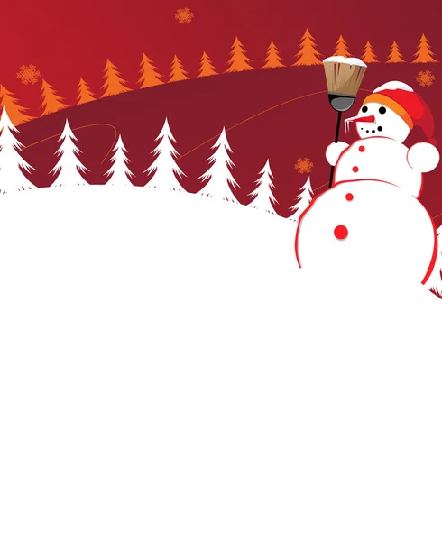 Muñeco de nieve con gorra roja — Vector de stock
