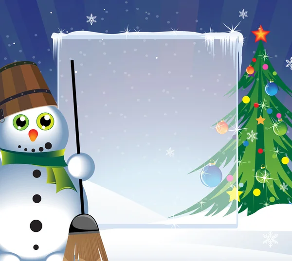 Christmas tree and jolly snowman — Stock Vector