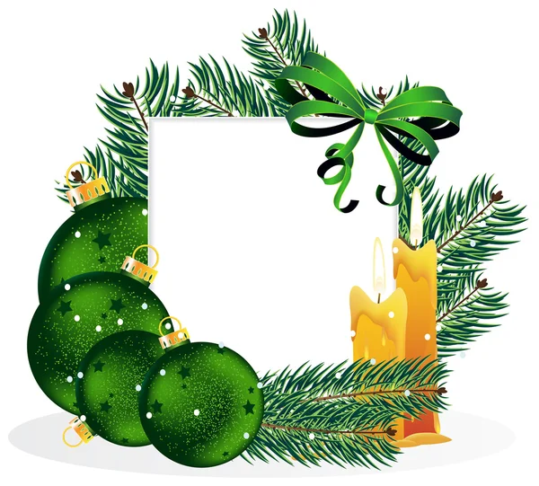 Kerst ornamenten en pine boomtakken. — Stockvector