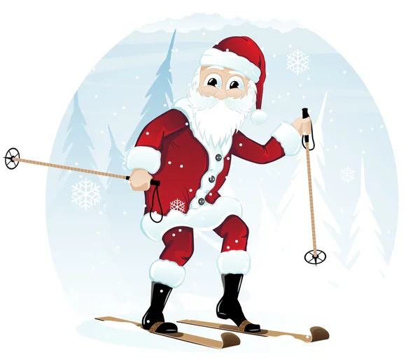 Kerstman op ski 's — Stockvector