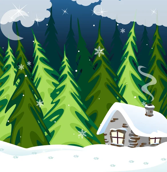 Vieille maison en brique dans le bois d'hiver — Image vectorielle