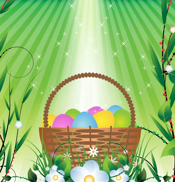 Panier de Pâques et lumière du soleil — Image vectorielle