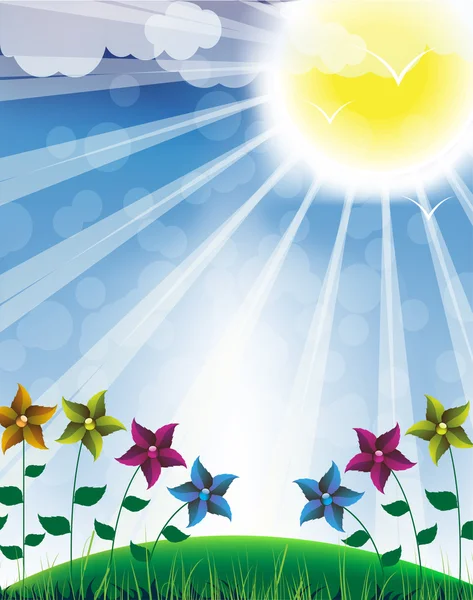 Soleil chaud et fleurs — Image vectorielle