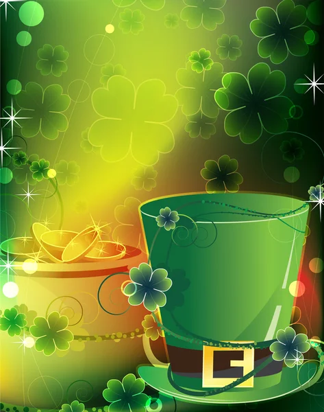 Leprechaun hat and a pot of gold — Stock Vector