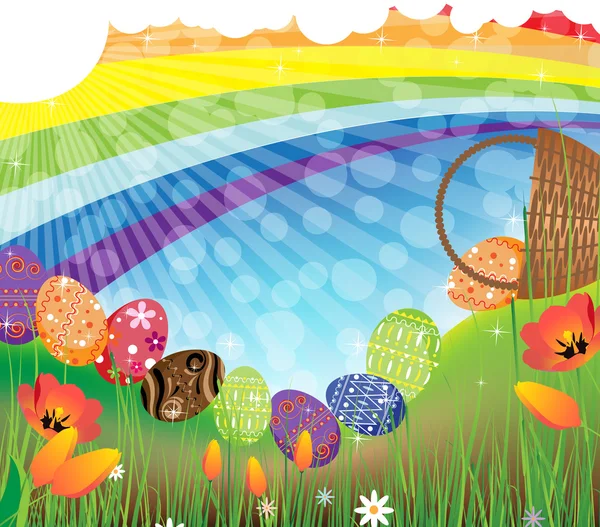 Rainbow Easter landscape — Stock Vector