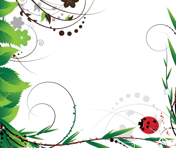 Green foliage and ladybug — Stock Vector