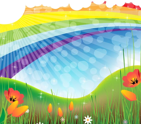 Verano arco iris paisaje — Vector de stock