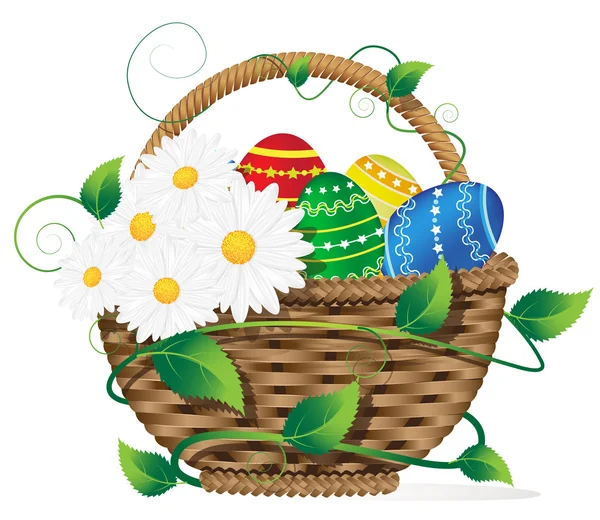 Cesta con huevos de Pascua — Vector de stock