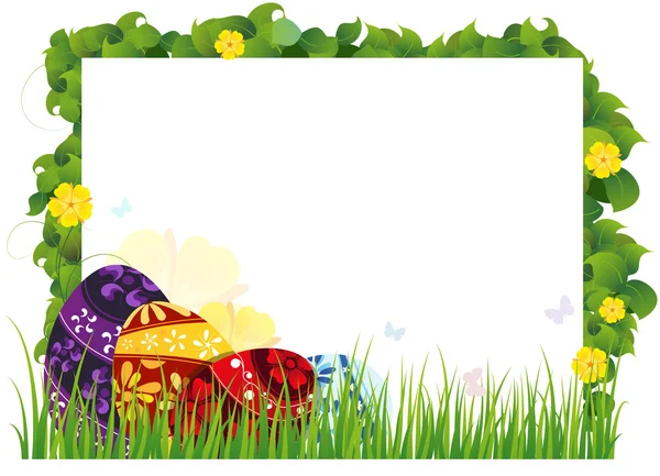 Painted eggs in the grass — Stock Vector