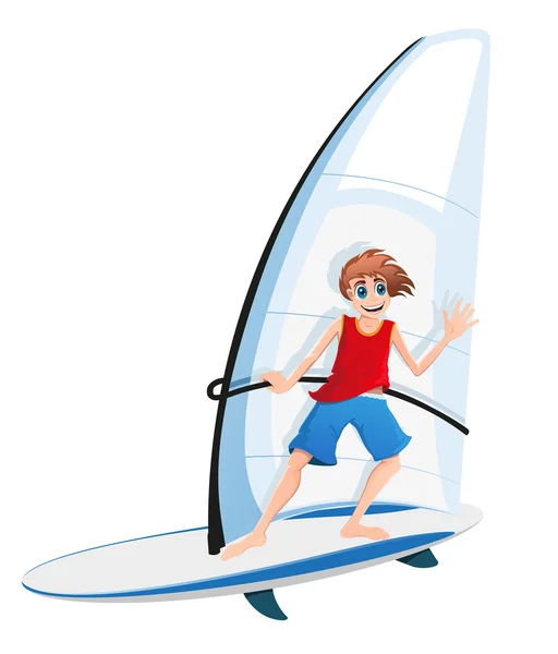 Pojke på ett segel ombord — Stock vektor