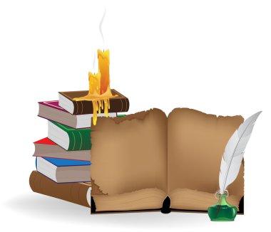 eski kitap ve InkWell tüy ile